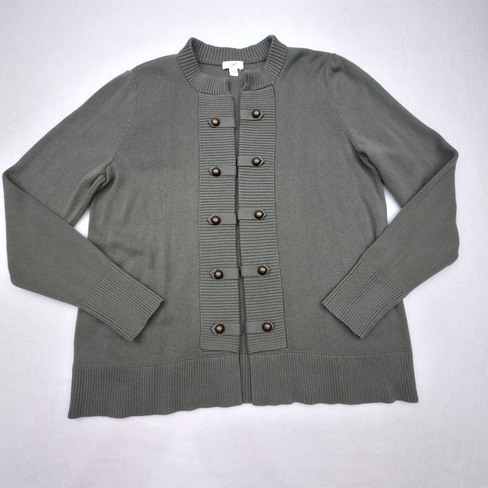 J Jill Cardigan Womens Small Green Military Button Front Sweater Layering